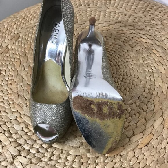 Michael Michael Kors Sparkling Silver Platform Slip On Pumps Size 8 - Picture 7 of 9